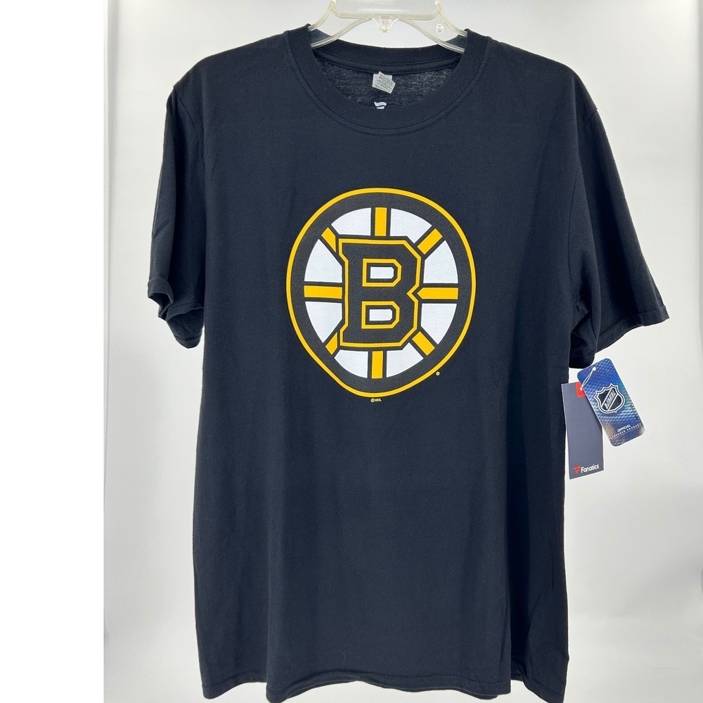 Fanatics Boston Bruins NHL Mens Large Black Cotton Short Sleeve Logo T-Shirt NWT